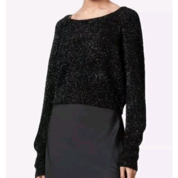 All Saints Sweaters - AllSaints Rosetta Tinsel Crop Sweater Sz M Black Italian Yarn Wool Blend Glam